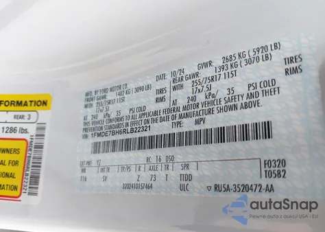 2024 Ford Bronco Big Bend z USA, uszkodzony, nr VIN 1FMDE7BH6RLB22321